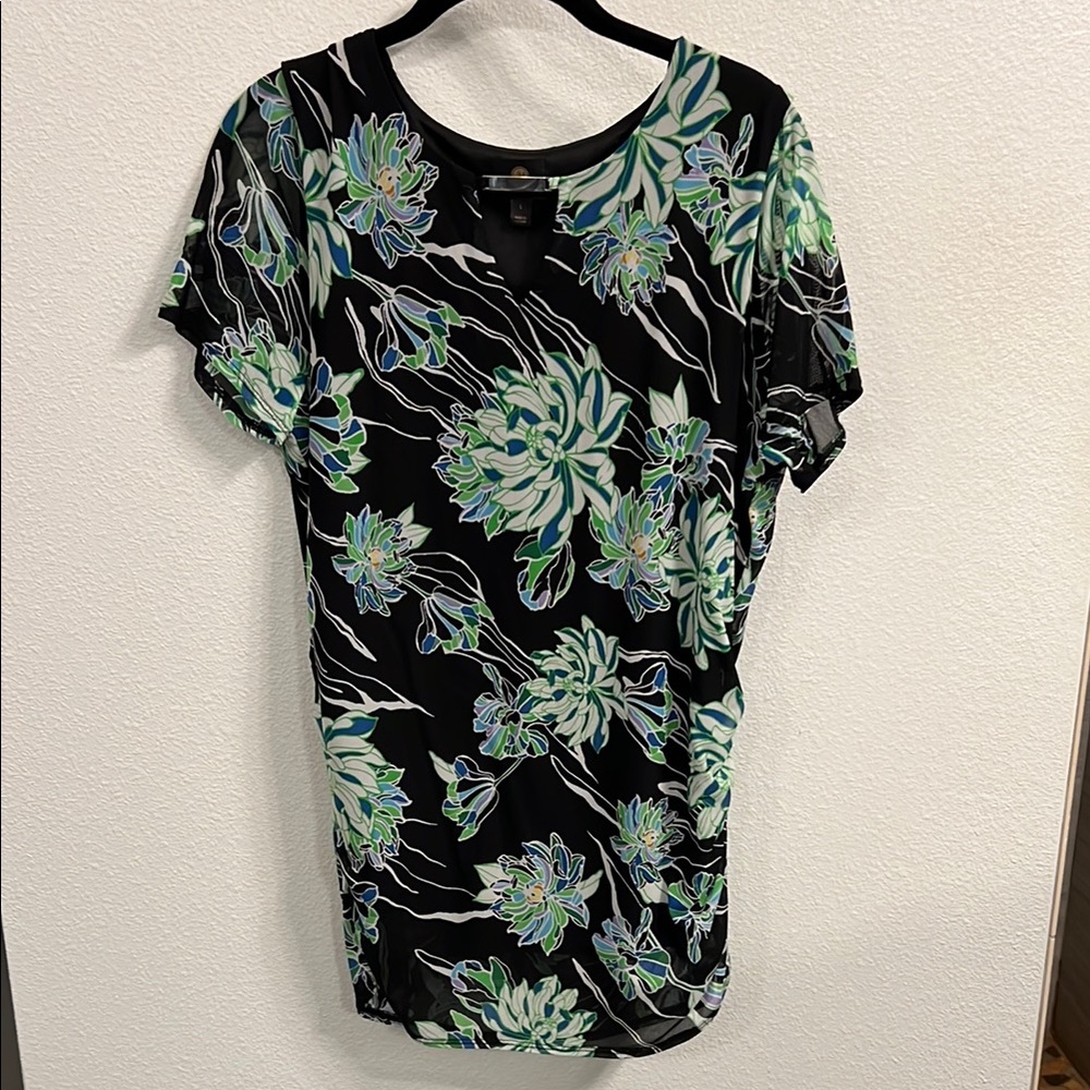 Floral Black and Green Women's Top